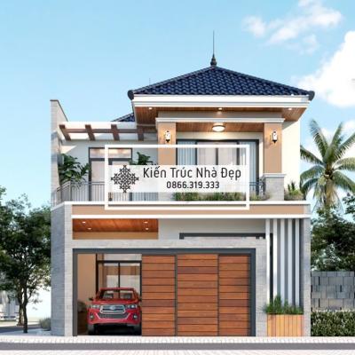 Nhà 2 tầng 9x12m 3 phòng ngủ hiện đại mái Nhật